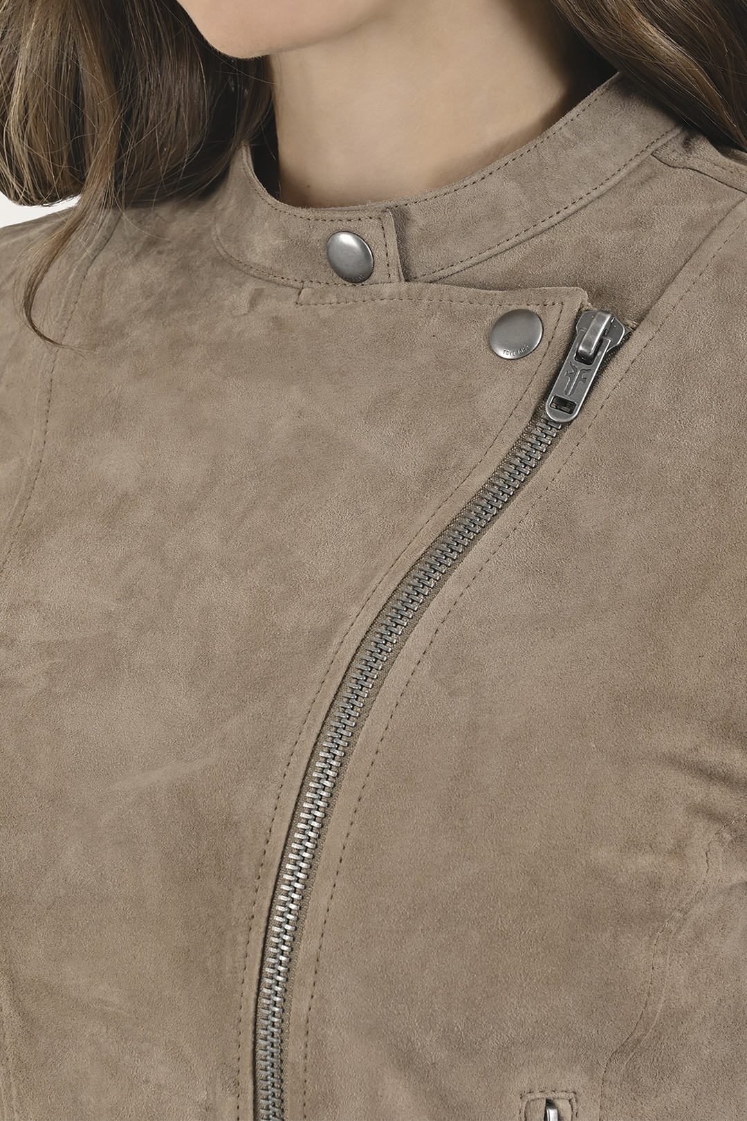 Frye Best Price | Women’s Taupe Jace Hybrid Biker Racer Suede Jacket