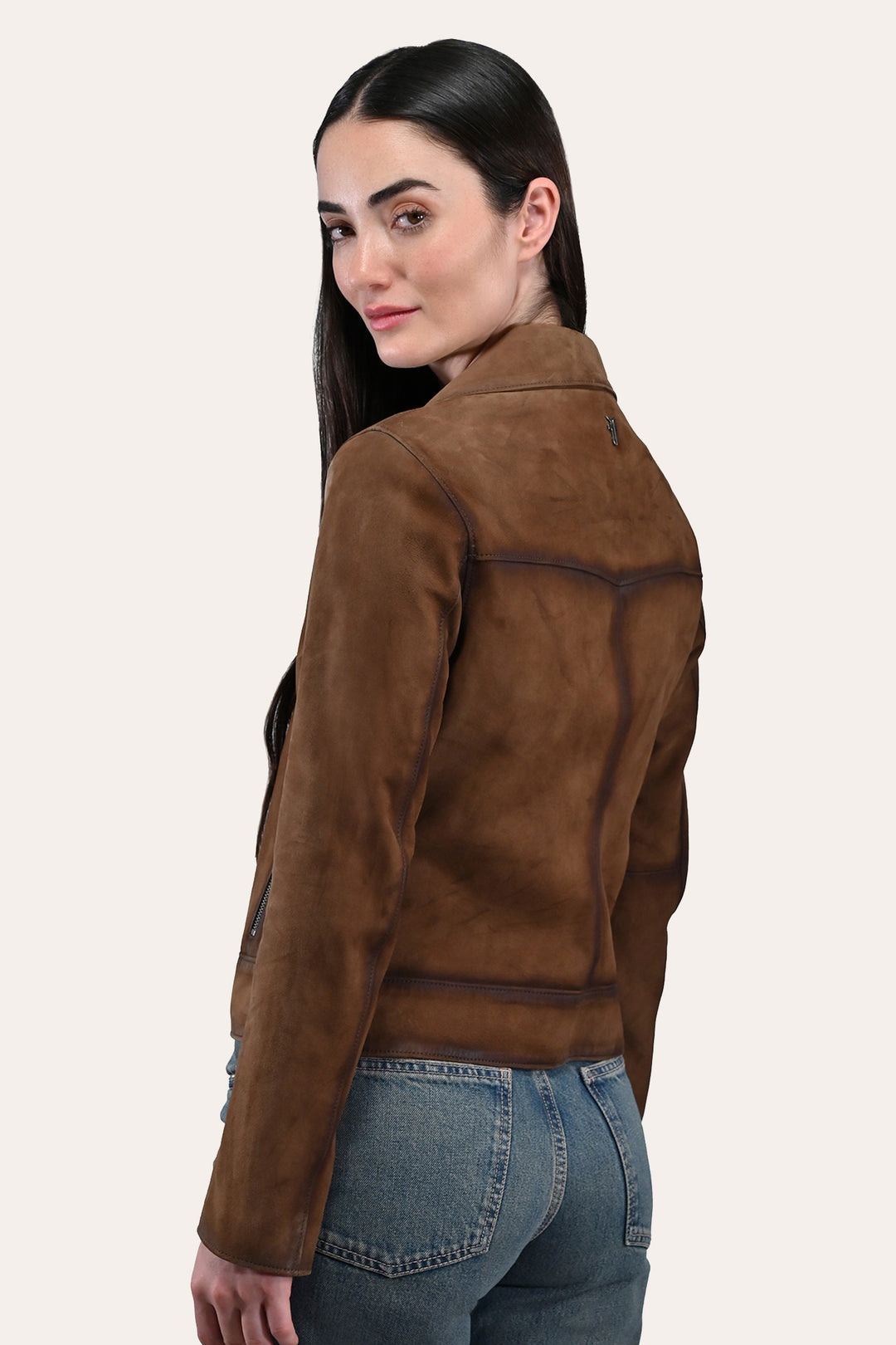 Frye Exclusive | Women’s Dark Taupe Oakley Vintage Suede Biker Jacket