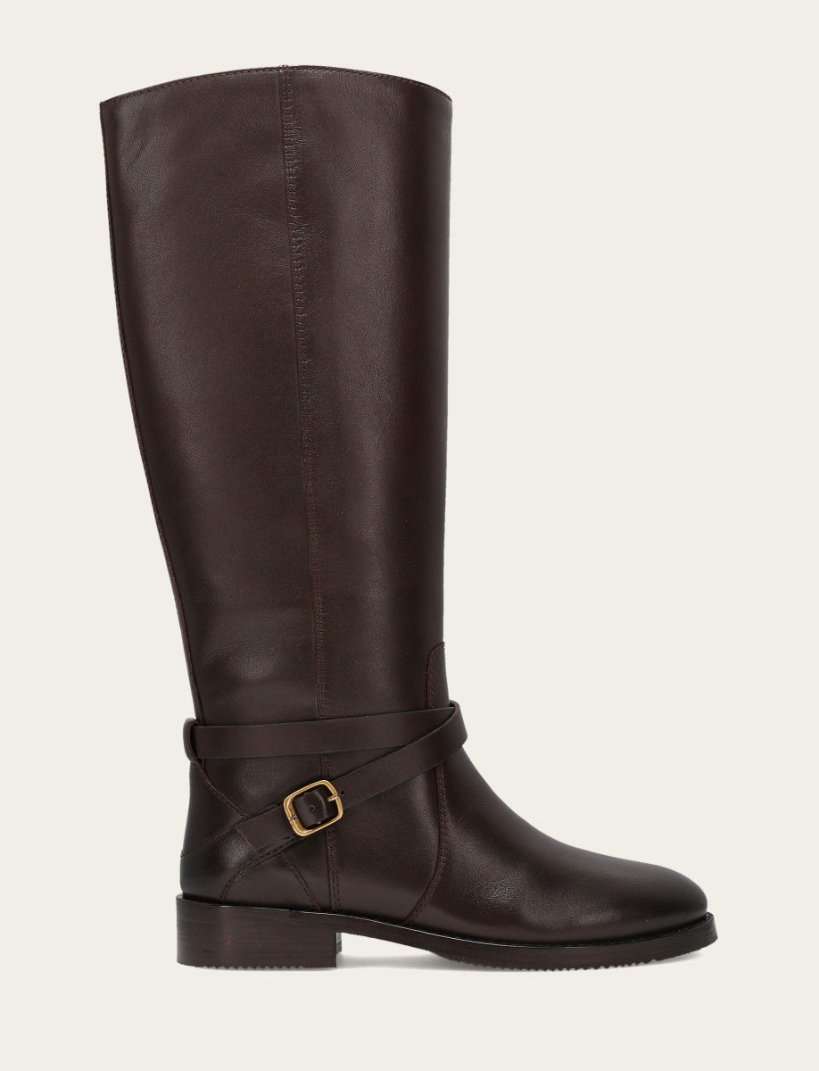 Frye New | Women's Dark Brown Melissa Belted Riding Wide Calf Boot