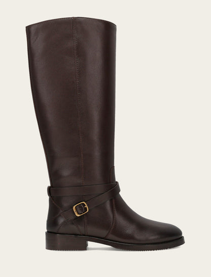 Frye New | Women's Dark Brown Melissa Belted Riding Wide Calf Boot