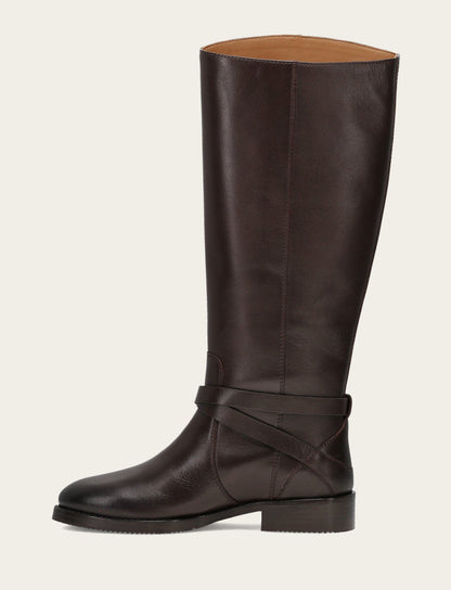 Frye New | Women's Dark Brown Melissa Belted Riding Wide Calf Boot