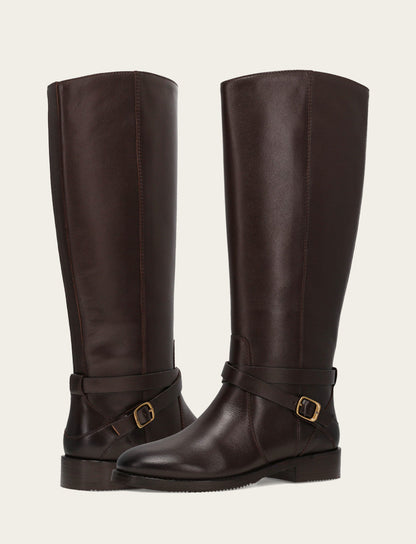 Frye New | Women's Dark Brown Melissa Belted Riding Wide Calf Boot