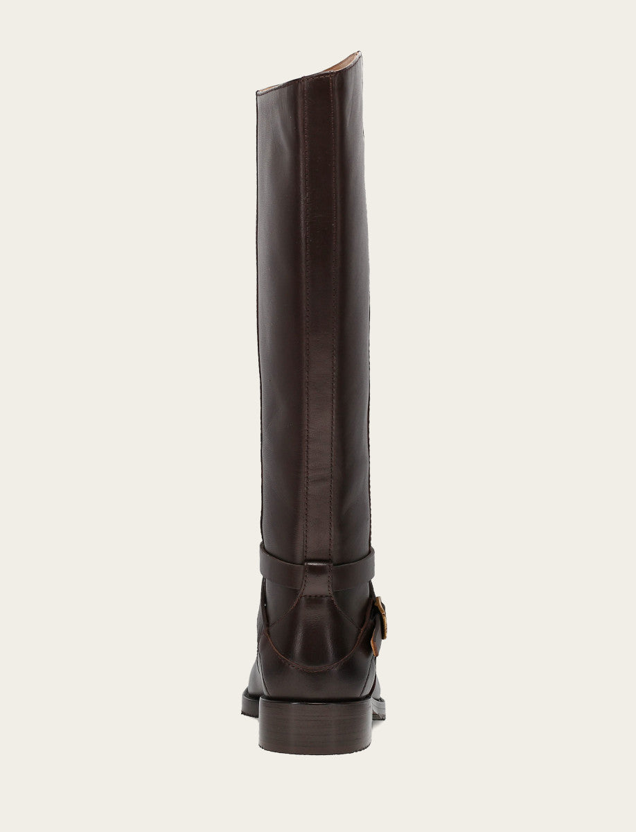 Frye New | Women's Dark Brown Melissa Belted Riding Wide Calf Boot