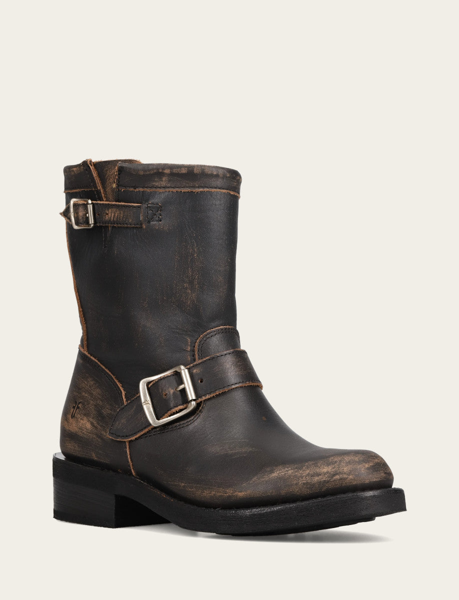Frye Exclusive | Women's Distressed Black Viv Short Engineer Boot