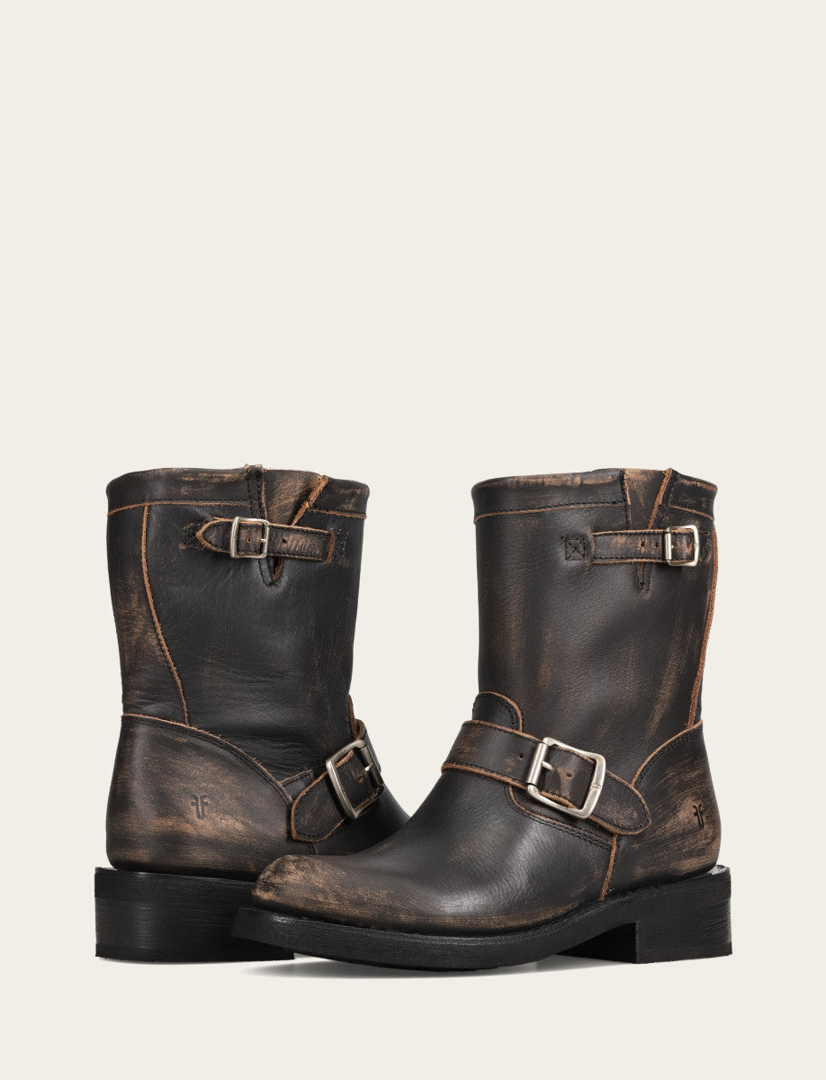 Frye Exclusive | Women's Distressed Black Viv Short Engineer Boot