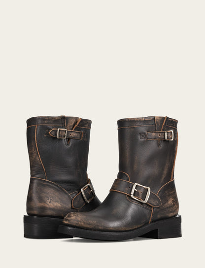 Frye Exclusive | Women's Distressed Black Viv Short Engineer Boot