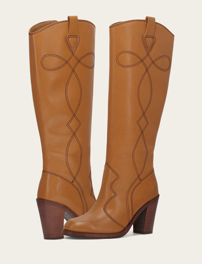 Frye Signature | Women’s Caramel Corinne Deco Stitch Tall Boots