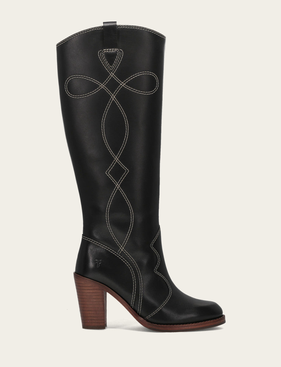 Frye Special Offer | Women's Black Corinne Tall Deco Stitch Boot