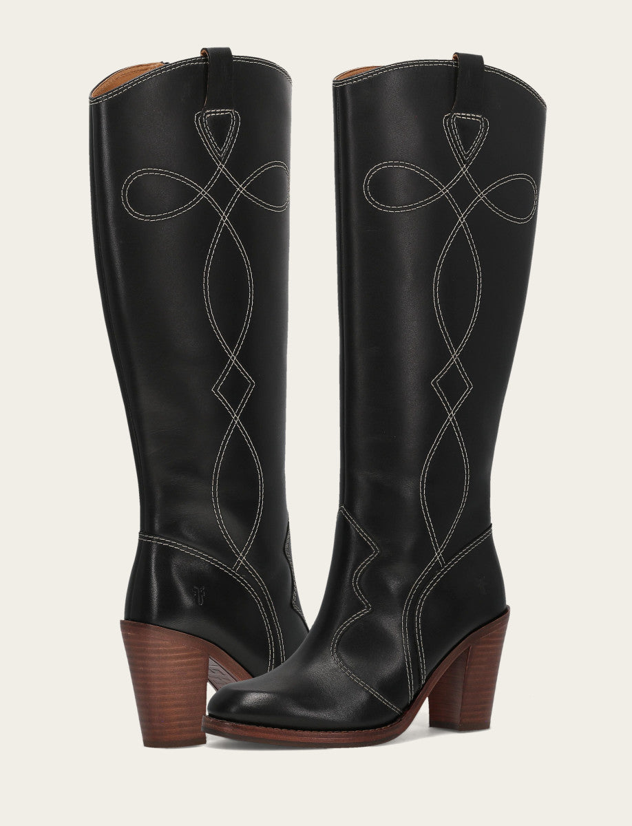 Frye Special Offer | Women's Black Corinne Tall Deco Stitch Boot