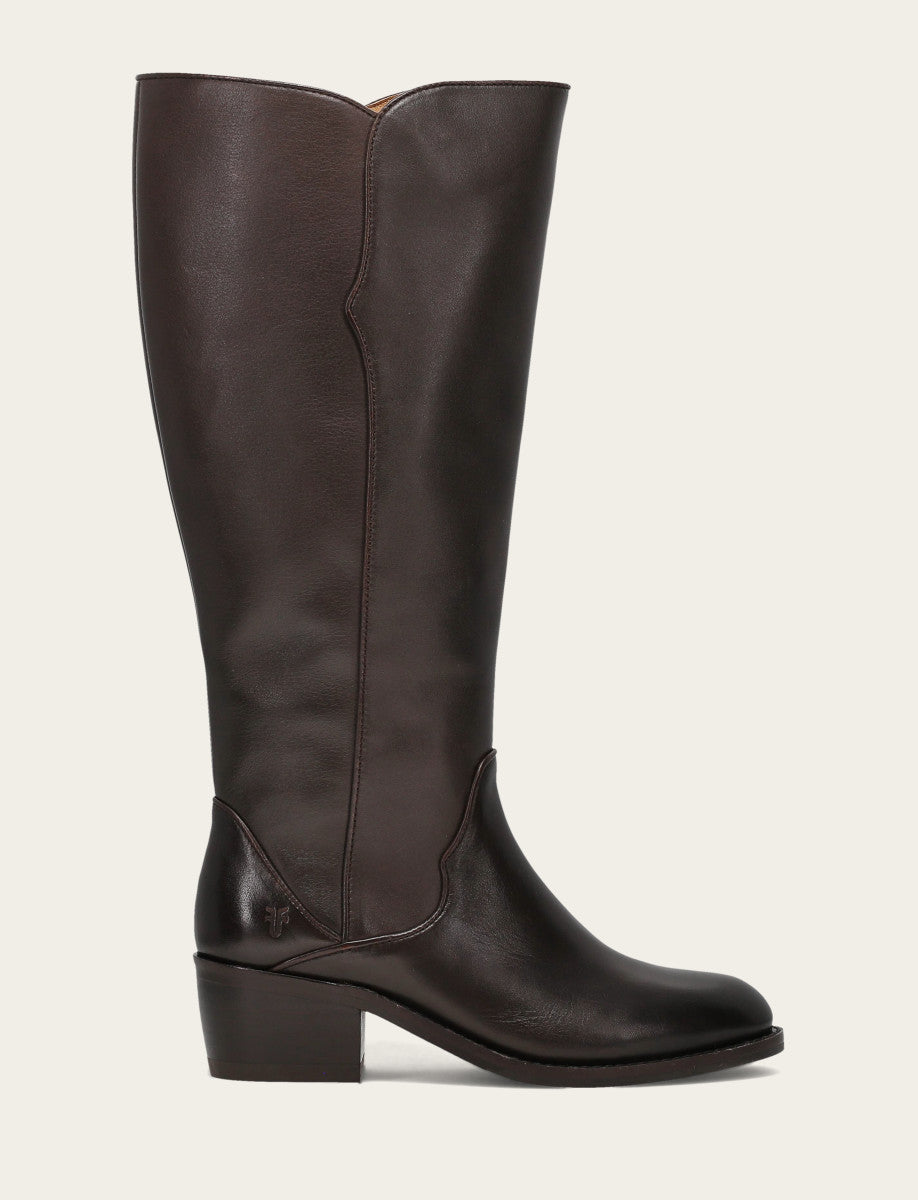 Frye Signature | Women's Dark Brown Carson 2 Piping Tall Wide Calf Boot