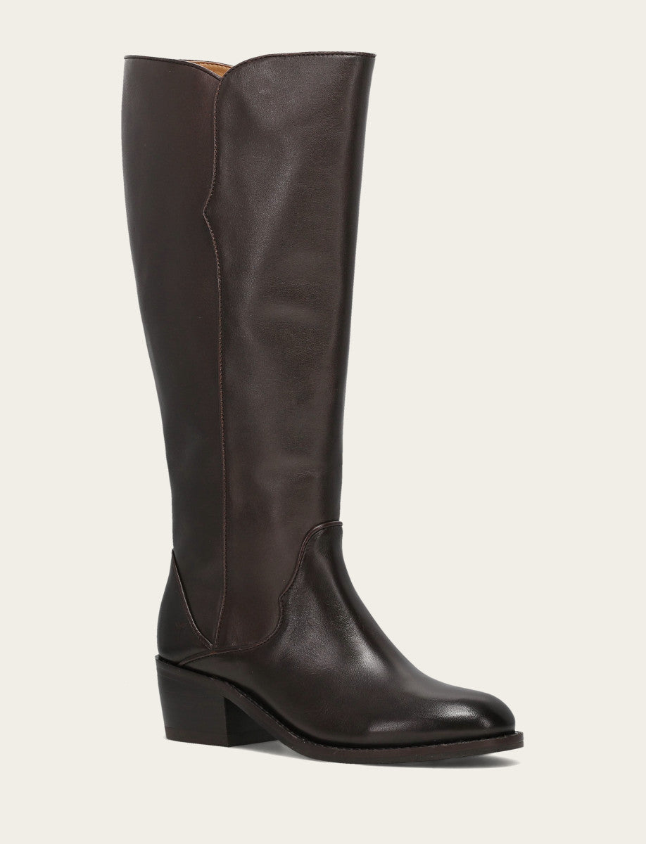Frye Signature | Women's Dark Brown Carson 2 Piping Tall Wide Calf Boot