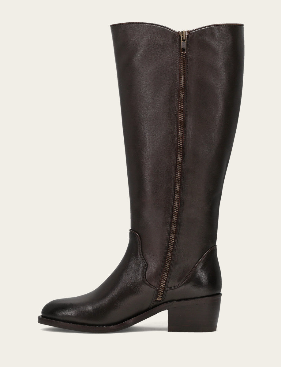 Frye Signature | Women's Dark Brown Carson 2 Piping Tall Wide Calf Boot