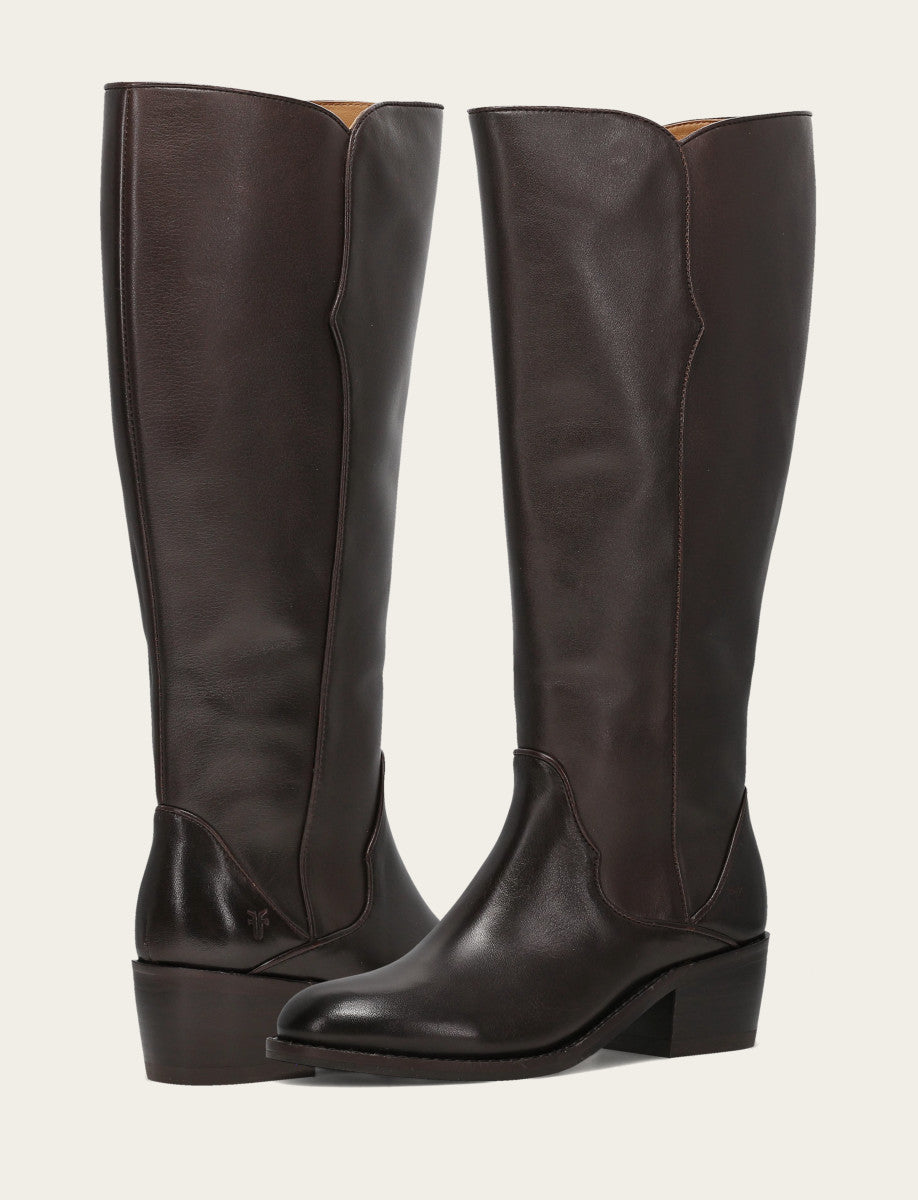 Frye Signature | Women's Dark Brown Carson 2 Piping Tall Wide Calf Boot