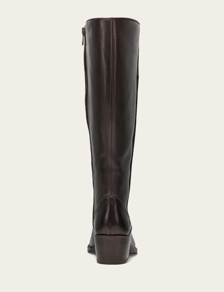 Frye Signature | Women's Dark Brown Carson 2 Piping Tall Wide Calf Boot