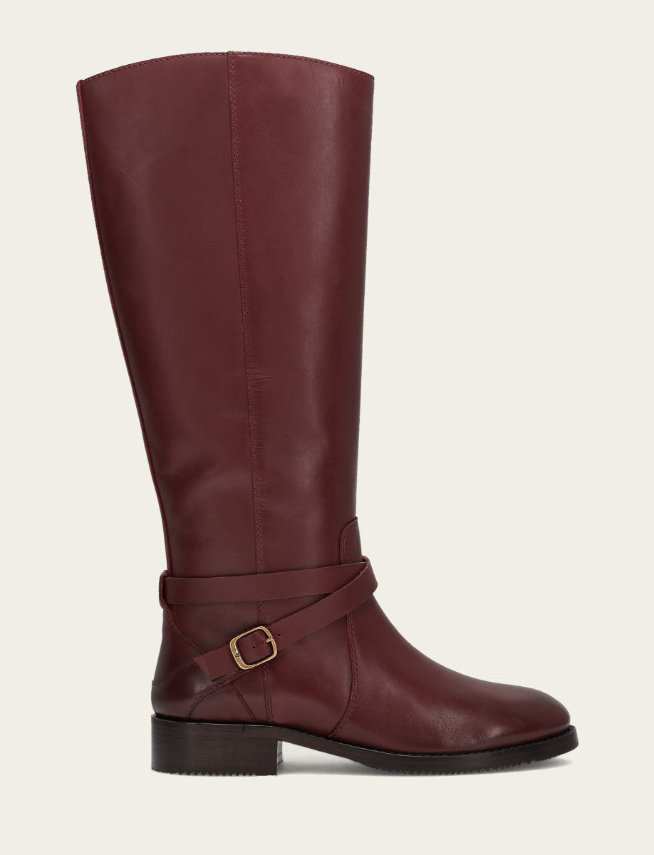 Frye Featured | Women's Merlot Melissa Belted Riding Wide Calf Boot