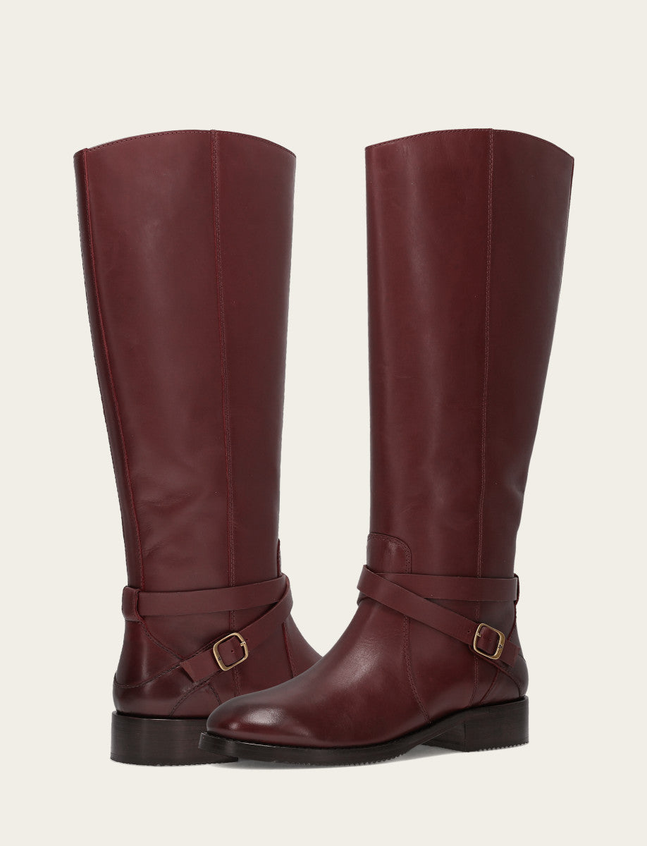 Frye Featured | Women's Merlot Melissa Belted Riding Wide Calf Boot