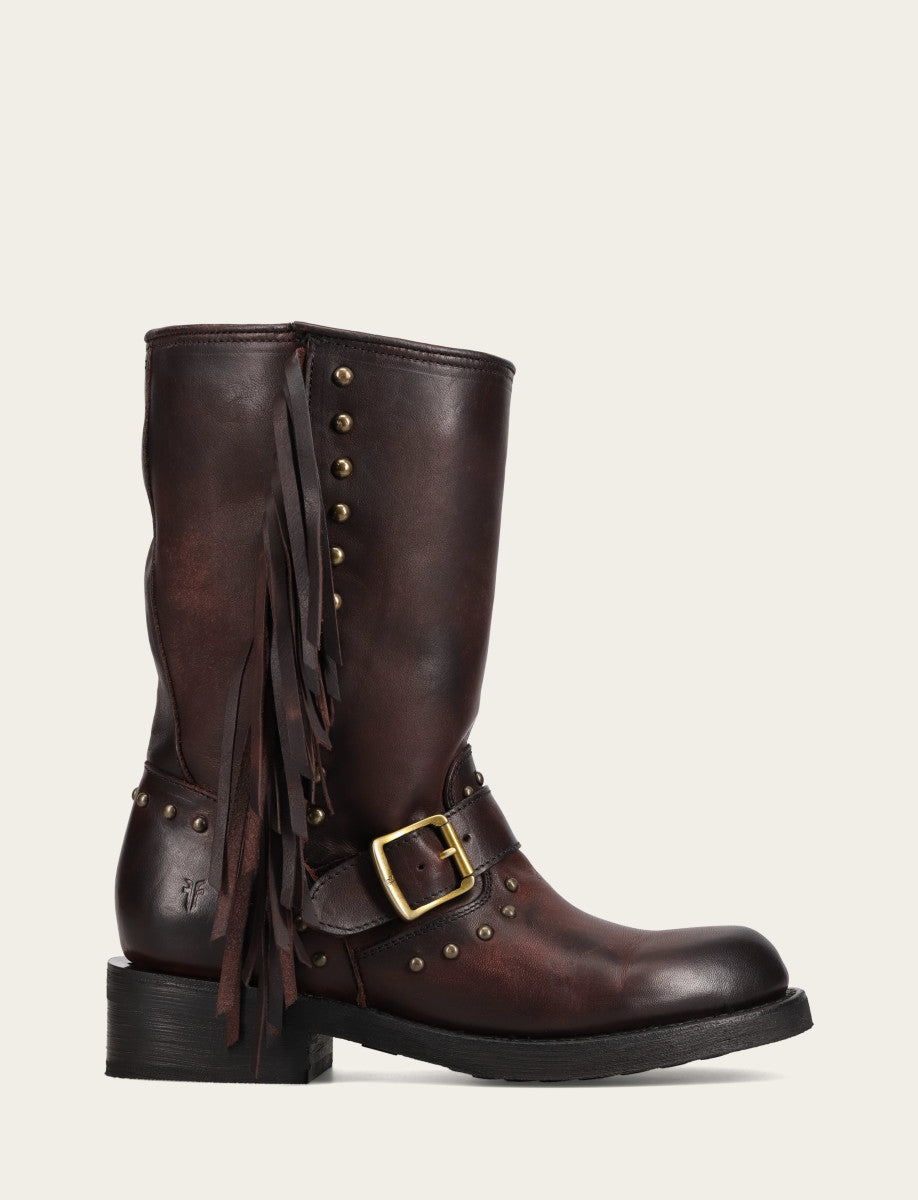 Frye Premium | Women's Cherry Lacquer Viv Fringe Engineer Boot