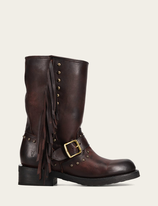 Frye Premium | Women's Cherry Lacquer Viv Fringe Engineer Boot