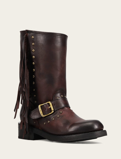 Frye Premium | Women's Cherry Lacquer Viv Fringe Engineer Boot