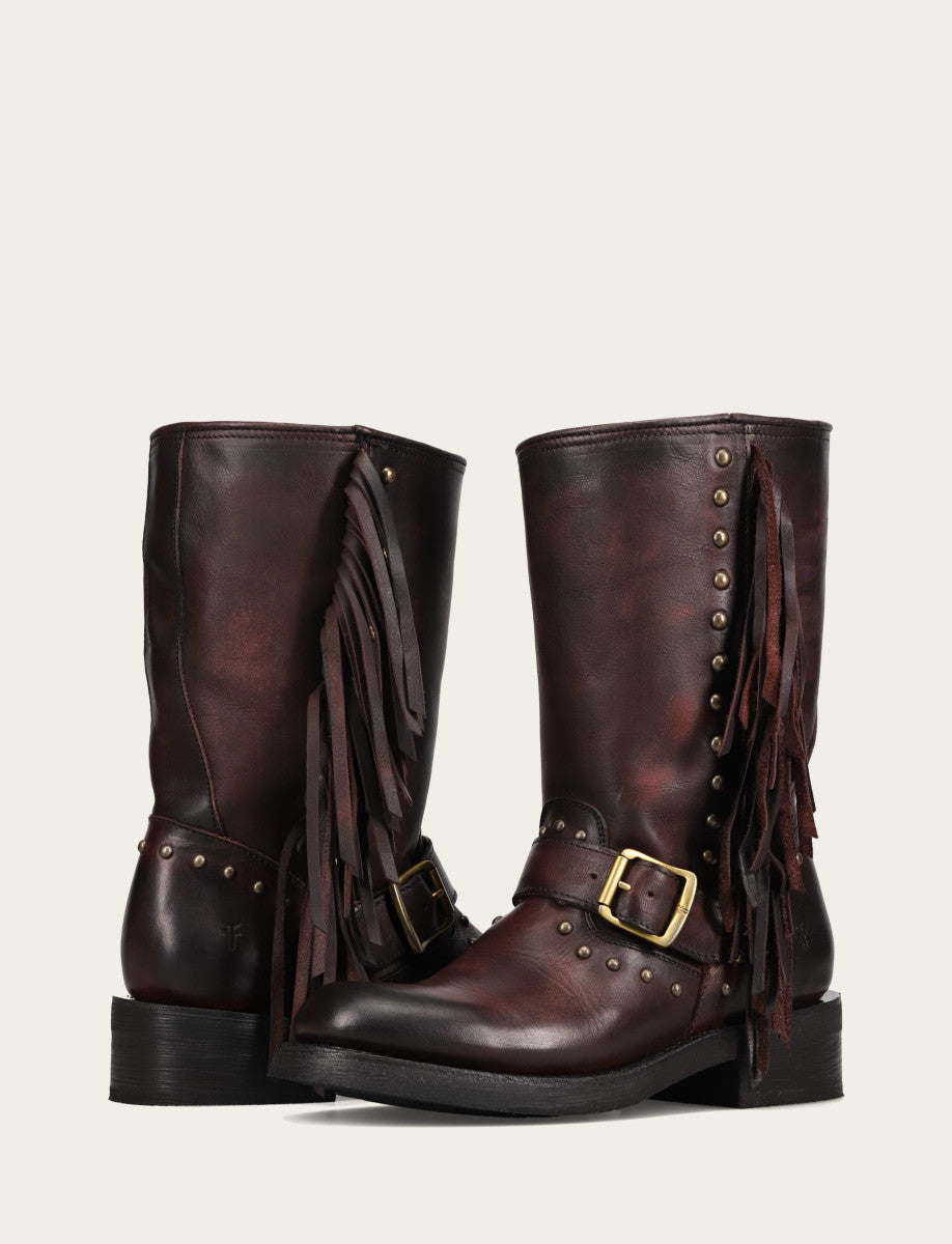Frye Premium | Women's Cherry Lacquer Viv Fringe Engineer Boot