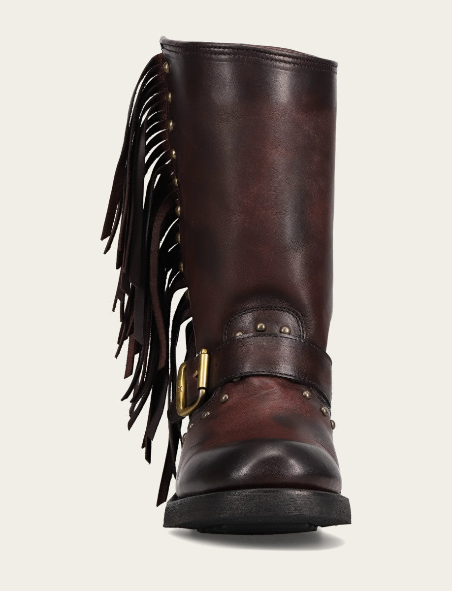 Frye Premium | Women's Cherry Lacquer Viv Fringe Engineer Boot