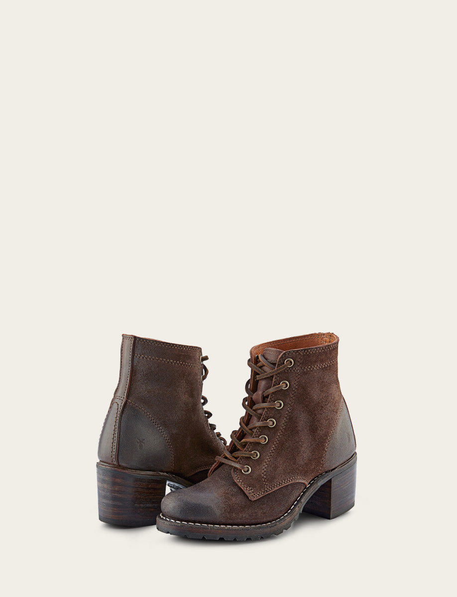 Frye Great Value | Women's Dark Brown Sabrina 6G Lace Up Boots