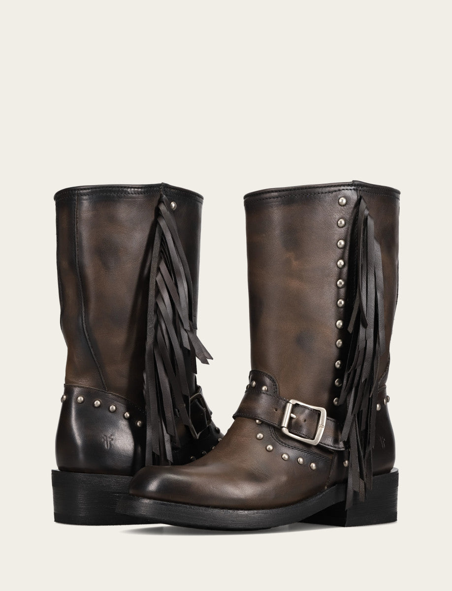 Frye Popular | Women's Black Viv Fringe Engineer Boot