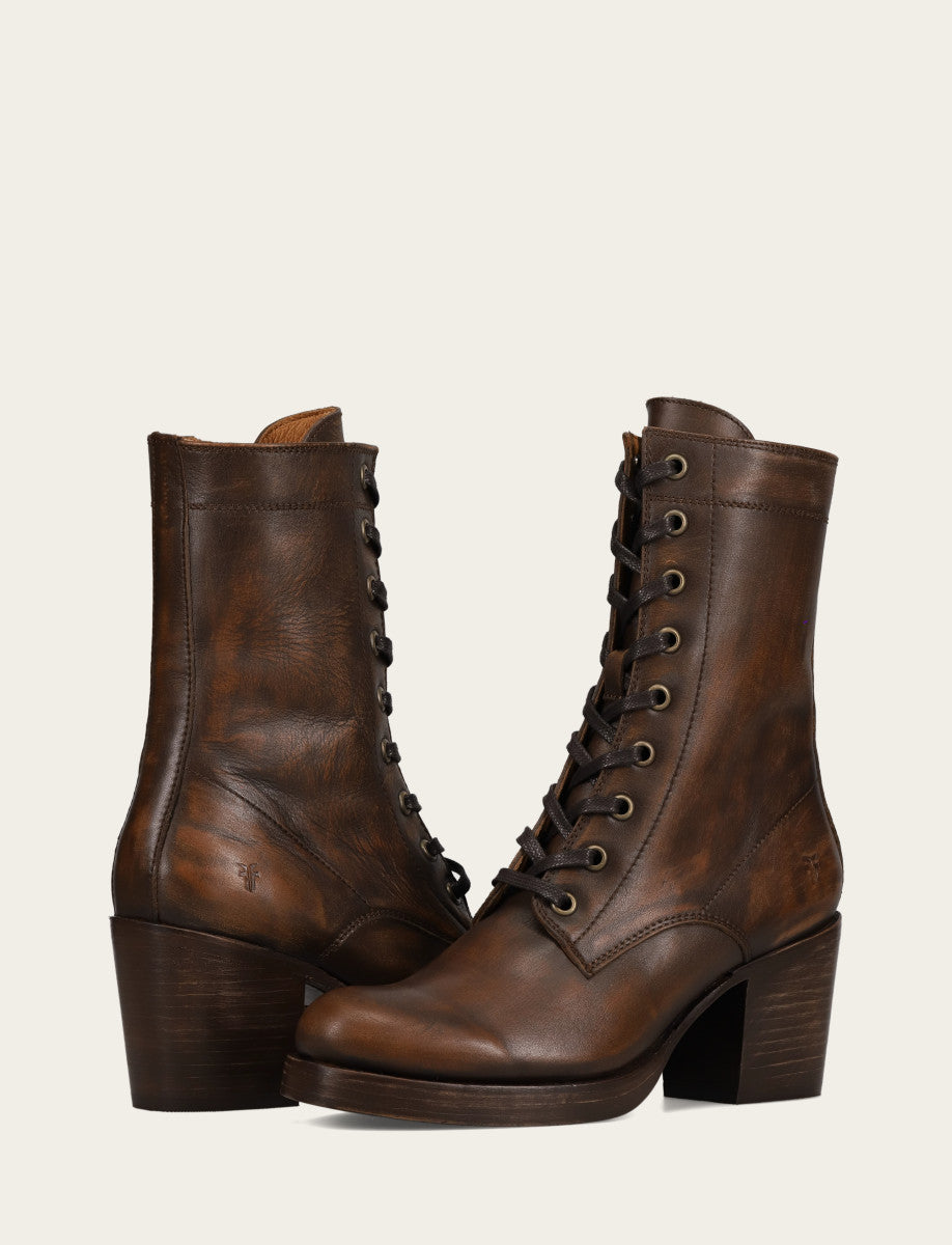 Frye Sale | Women's Distressed Dk Brown Jean Lace Up Boot