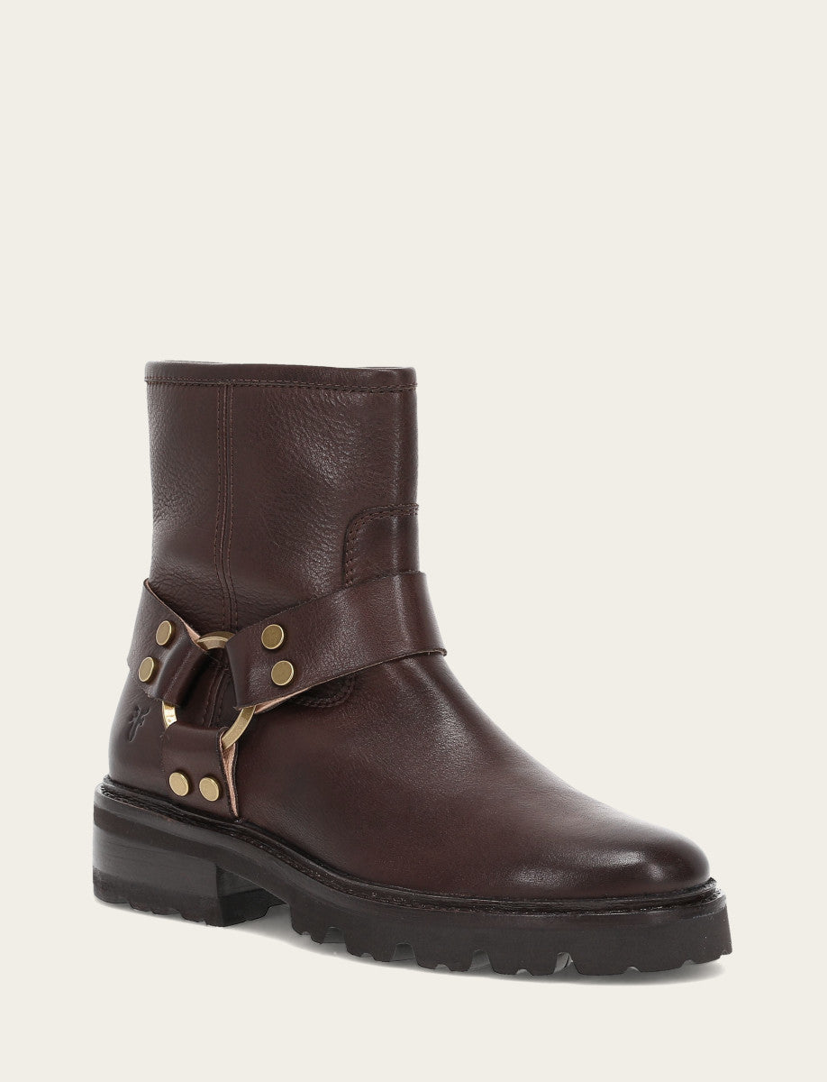 Frye Featured | Women's Chocolate Olivia Harness Short Booties