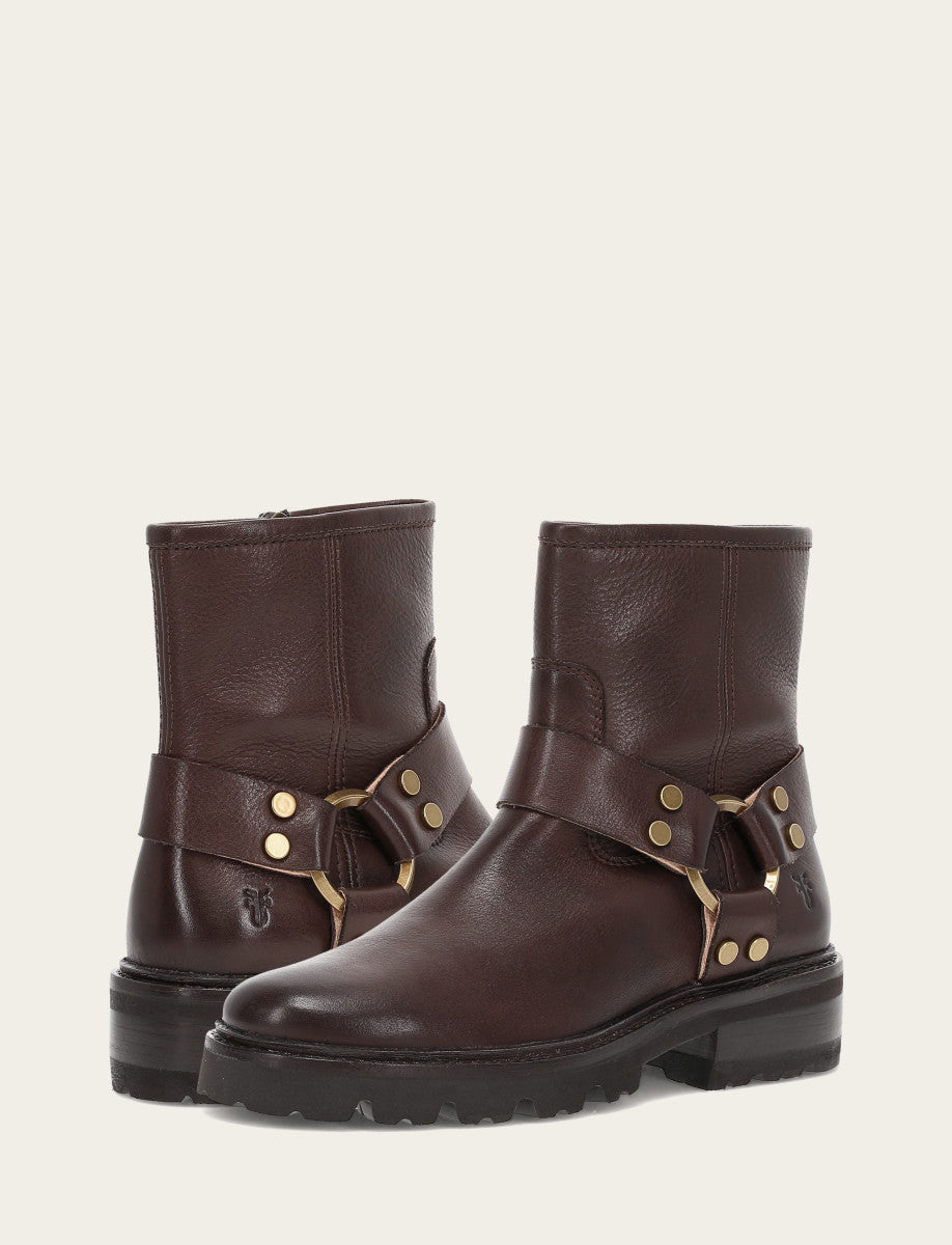 Frye Featured | Women's Chocolate Olivia Harness Short Booties