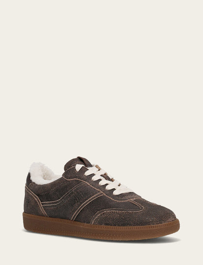 Frye Recommended | Women's Dark Truffle Milly Low Lace Shearling Sneaker