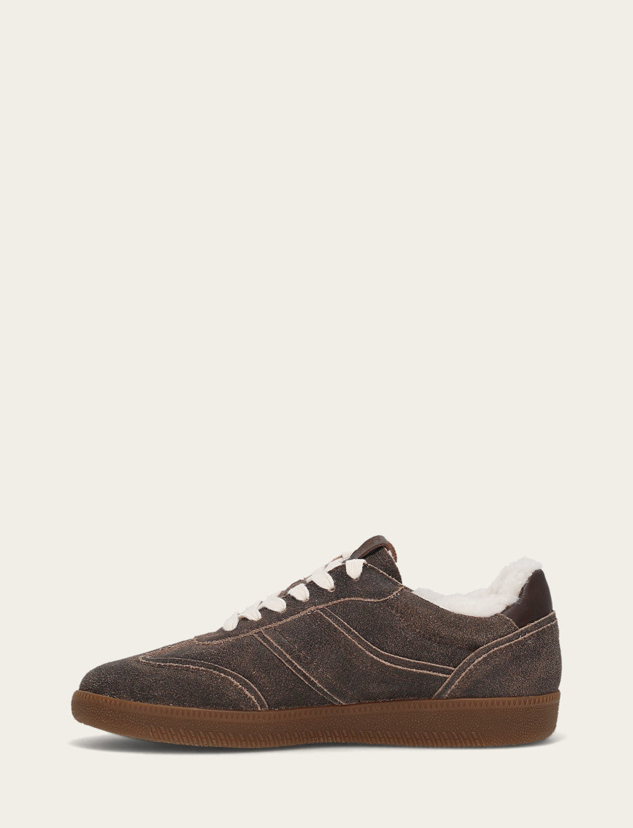 Frye Recommended | Women's Dark Truffle Milly Low Lace Shearling Sneaker