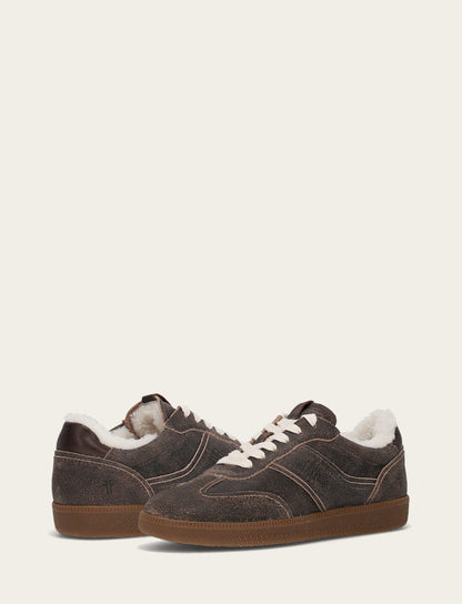 Frye Recommended | Women's Dark Truffle Milly Low Lace Shearling Sneaker