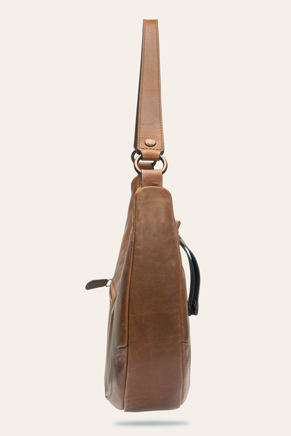 Frye Featured | Melissa Cognac Crescent Hobo