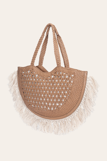 Frye New | Women's Ella Tassel Tote Bag in Beige
