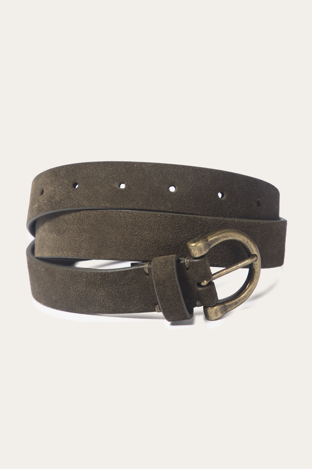 Frye Deals | Light Olive 25mm Suede Horseshoe Buckle Belt