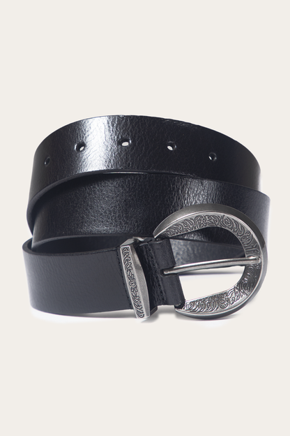 Frye Customer Favorite | Black 35mm Engraved Buckle Belt
