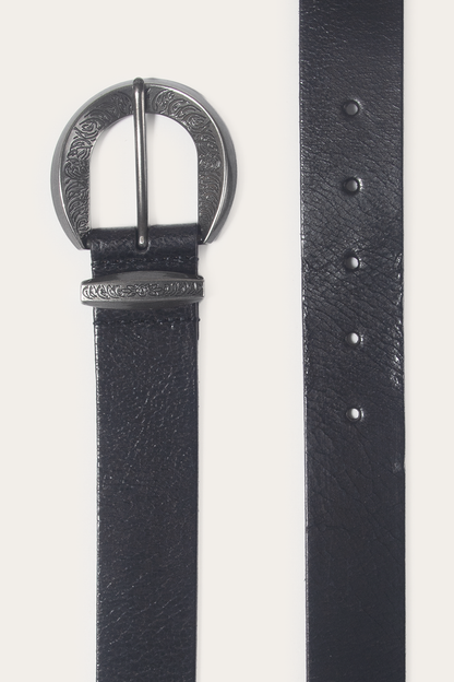 Frye Customer Favorite | Black 35mm Engraved Buckle Belt