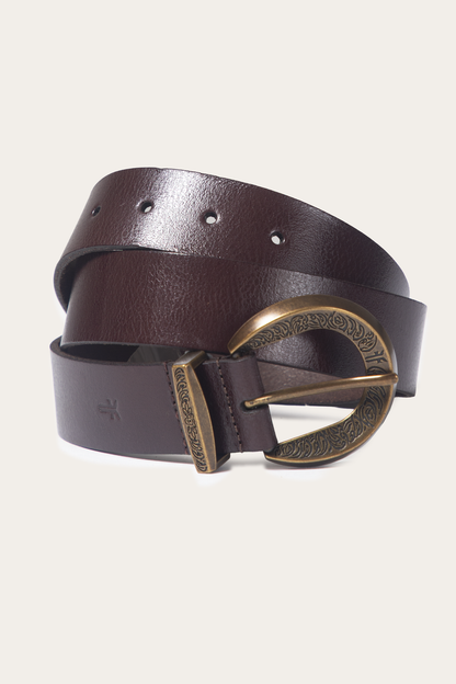 Frye Special Offer | Brown 35mm Engraved Buckle Belt