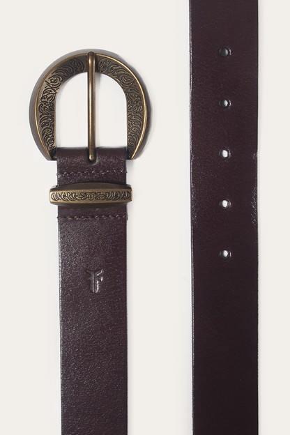 Frye Special Offer | Brown 35mm Engraved Buckle Belt