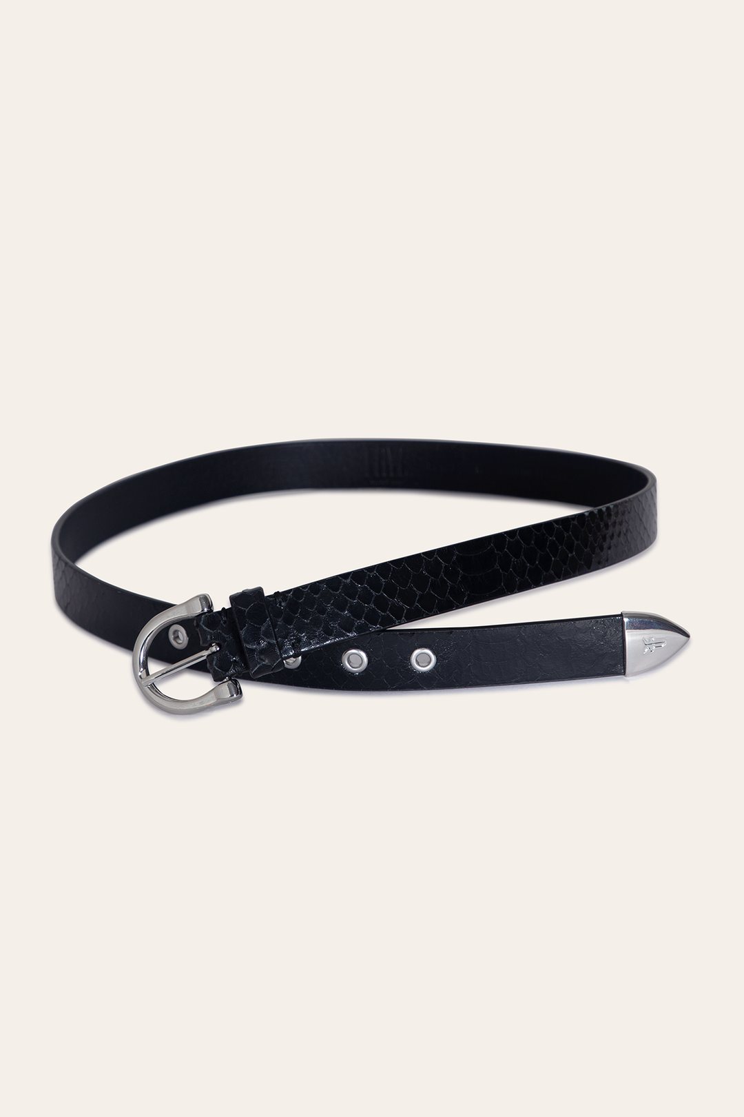 Frye Best Price | Women’s Black Snake 25mm Horseshoe Buckle Belt With Python