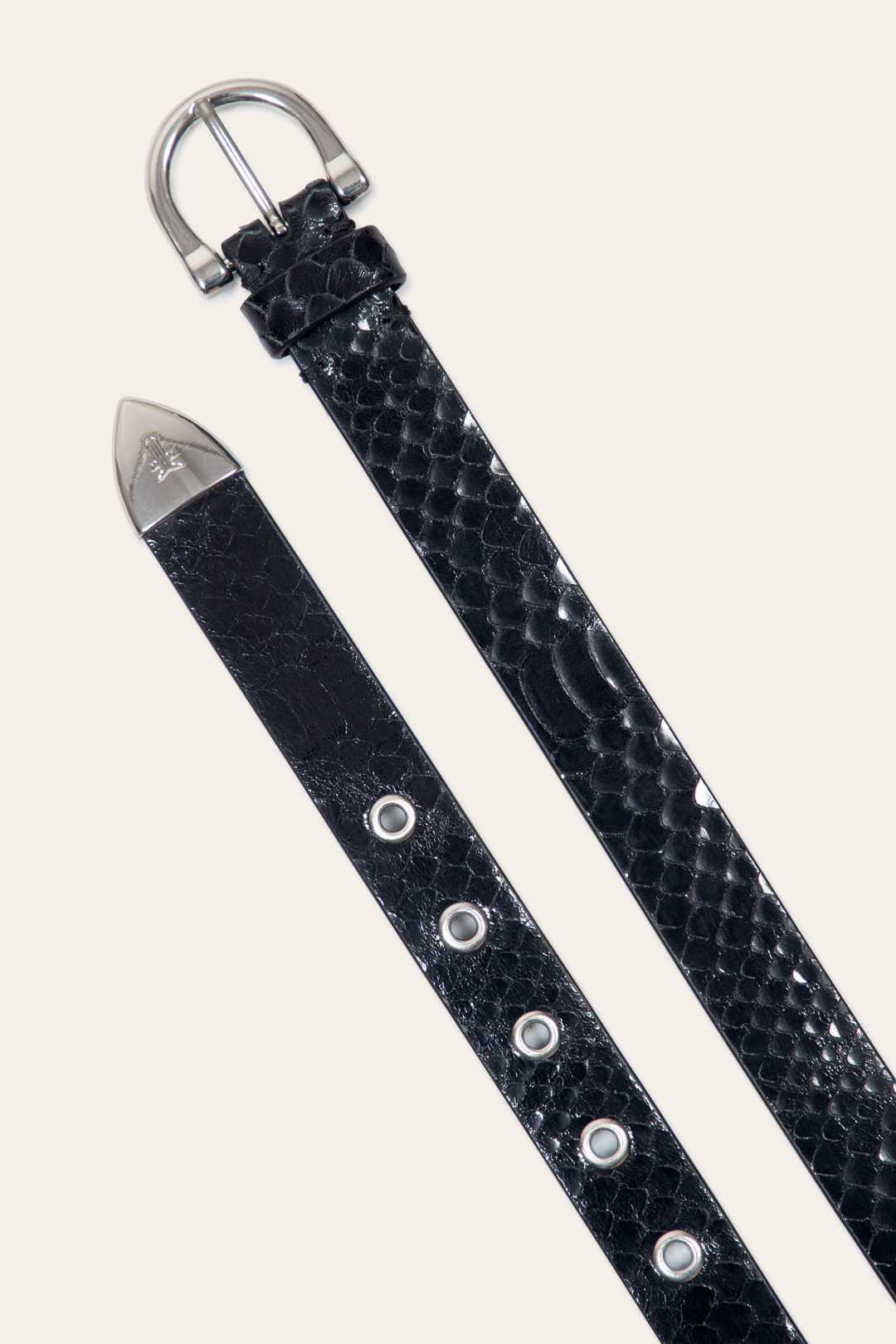 Frye Best Price | Women’s Black Snake 25mm Horseshoe Buckle Belt With Python