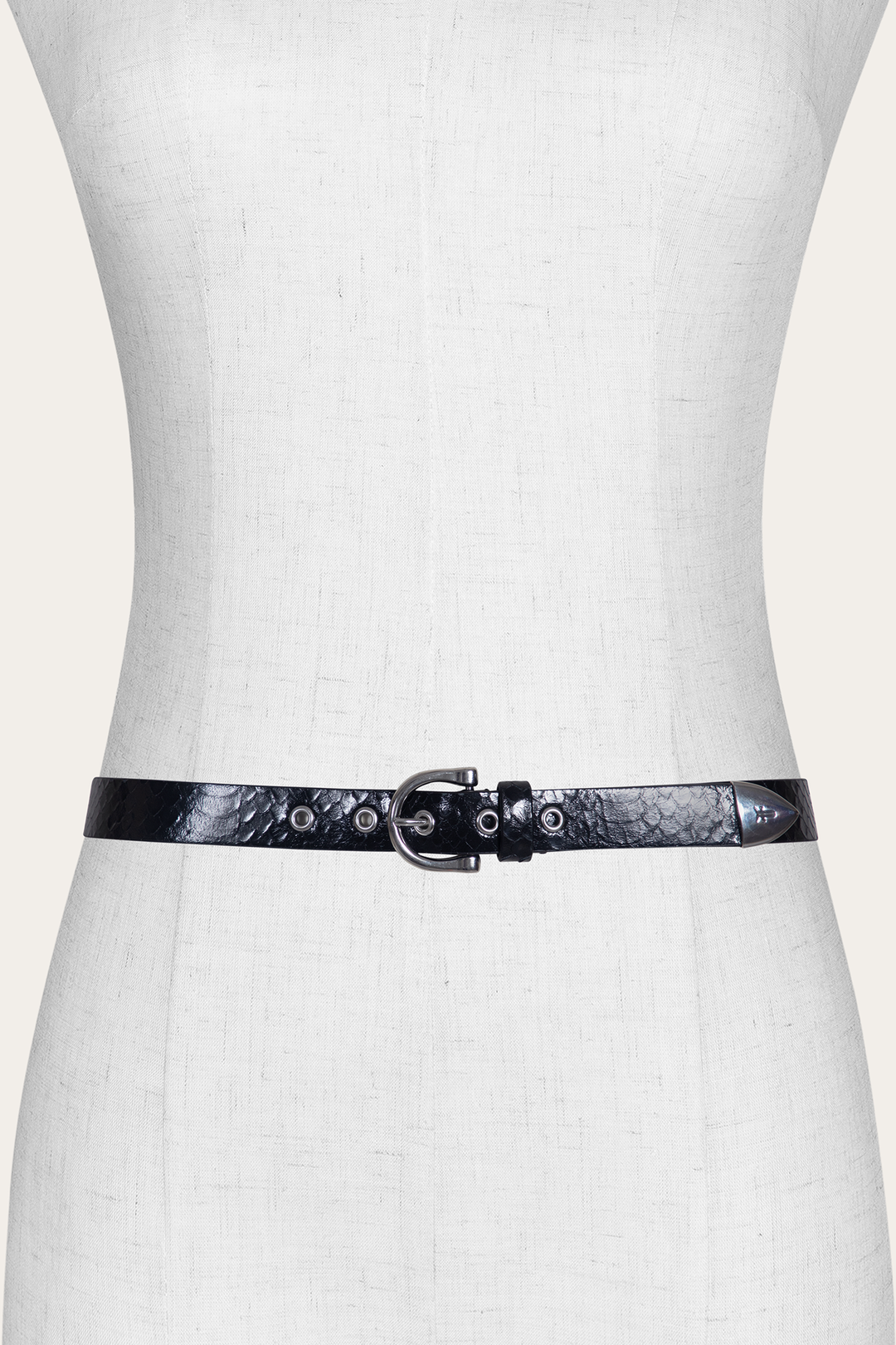 Frye Best Price | Women’s Black Snake 25mm Horseshoe Buckle Belt With Python