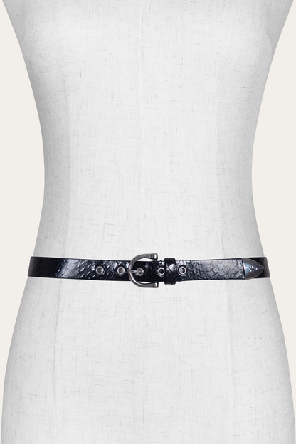 Frye Best Price | Women’s Black Snake 25mm Horseshoe Buckle Belt With Python