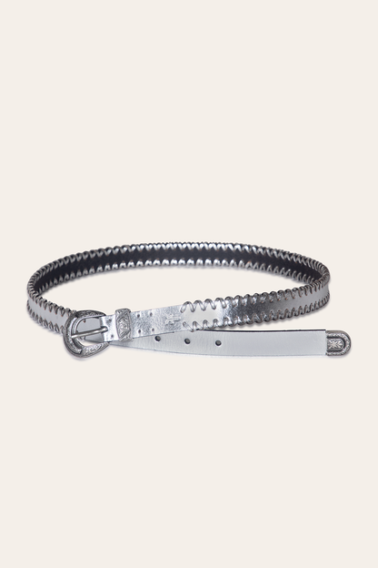 Frye Top Pick | 20mm Silver Leather Belt With 3-Piece Buckle Set