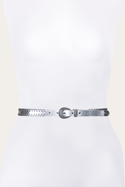 Frye Top Pick | 20mm Silver Leather Belt With 3-Piece Buckle Set