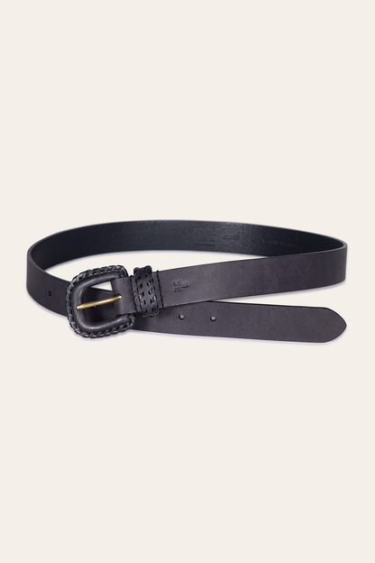 Frye Premium | 30mm Black Leather Belt With Covered Buckle