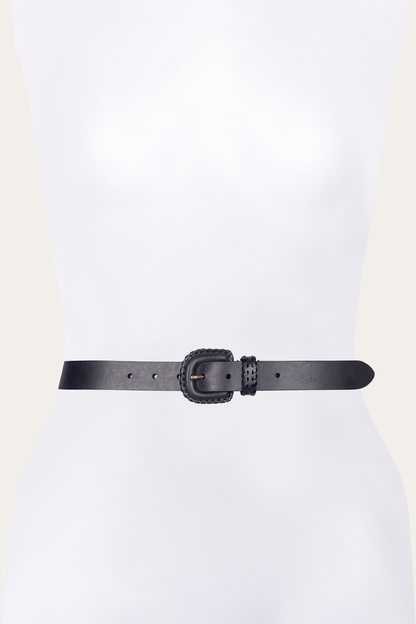 Frye Premium | 30mm Black Leather Belt With Covered Buckle