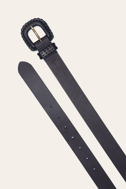Frye Premium | 30mm Black Leather Belt With Covered Buckle