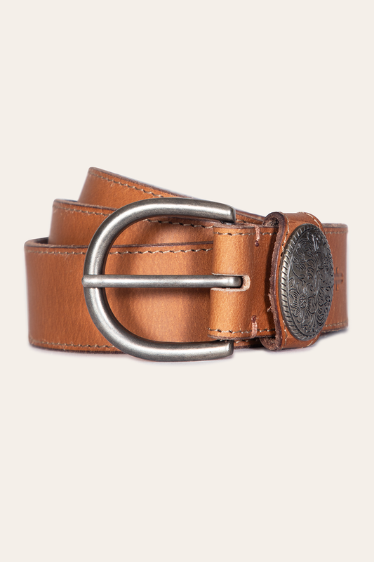 Frye Quality | Women’s Beige 35mm Belt With Concho On Loop